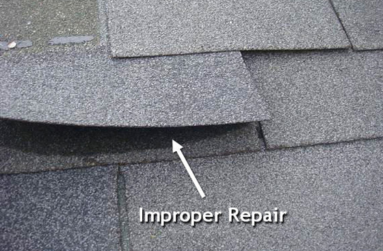 bad shingle installation that needs a roof repair in Johnson County