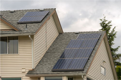Solar panels on residential roof