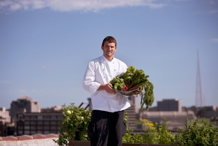 chef in roof garden